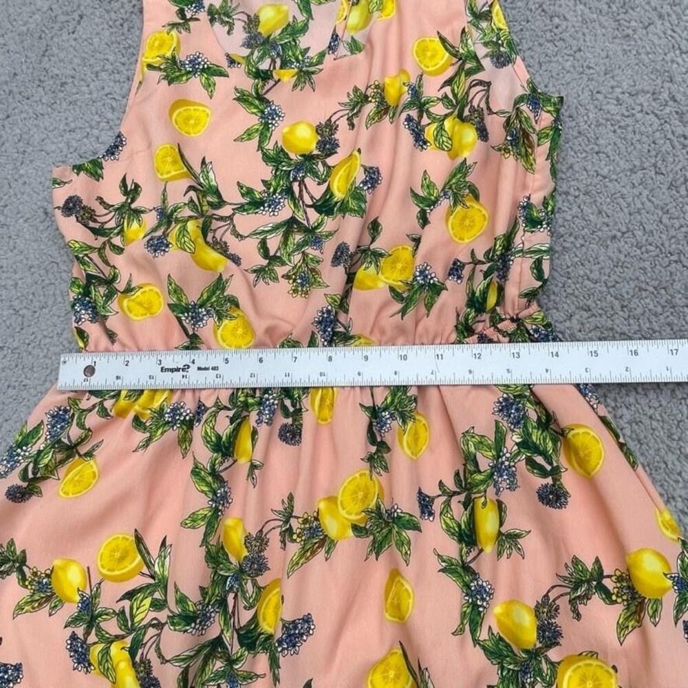 Pink Owl Dress Womens Large Pink Lemon Print Fit & Flare Cutout Back Sleeveless - Picture 10 of 12